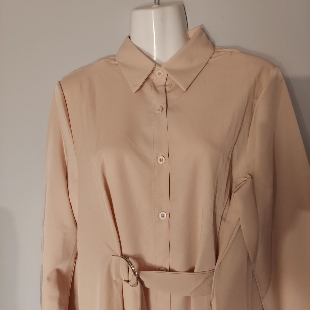 Puff-Sleeve Buckled Midi A-Line Dress - Picture 4 of 10